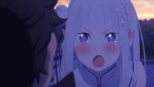A Girl With White Hair And Purple Eyes Has A Butterfly On Her Hair GIF