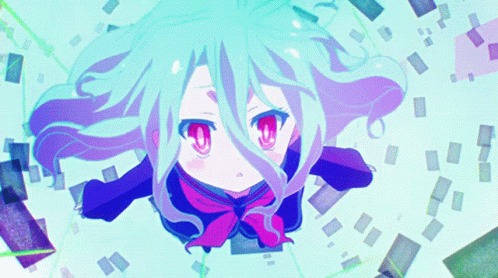 A Girl With White Hair And Red Eyes Is Looking Up GIF