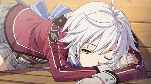 A Girl With White Hair Is Laying On A Bench GIF