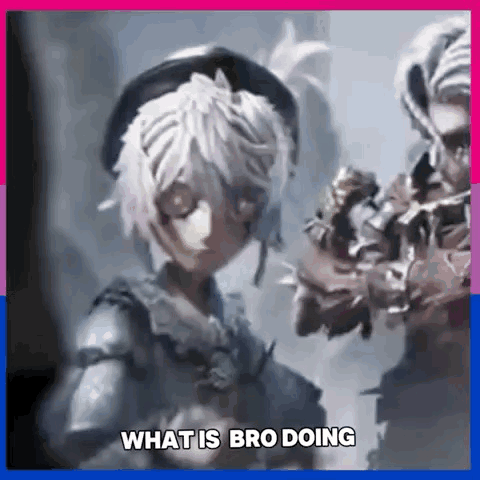 a girl with white hair is standing next to a man with a sword in a video game .