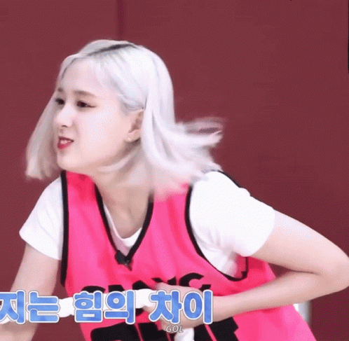 A Girl With White Hair Is Wearing A Pink Jersey That Says ' Sg ' On It GIF