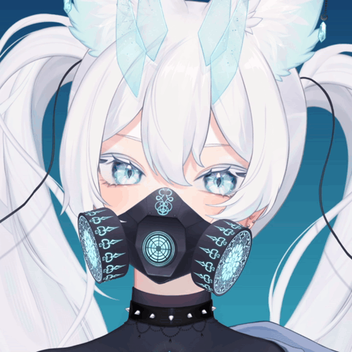 A Girl With White Hair Wearing A Gas Mask GIF