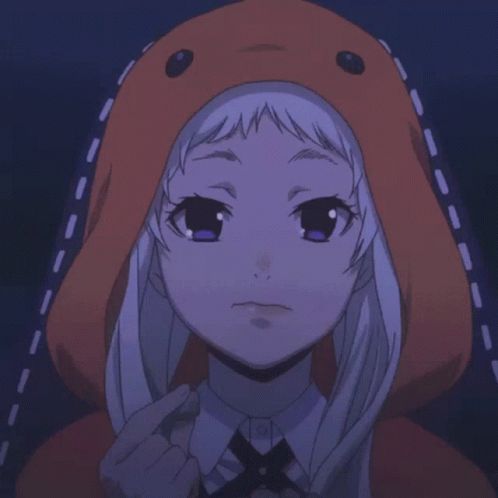 A Girl With White Hair Wearing An Orange Hoodie GIF