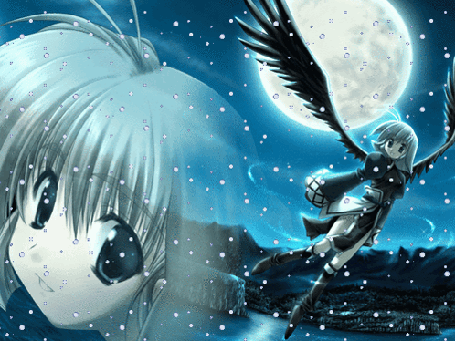 A Girl With Wings Is Flying In Front Of A Moon GIF