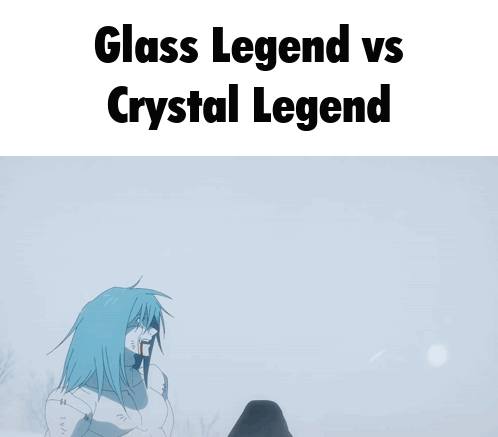 A Glass Legend Vs Crystal Legend Meme With A Cartoon Character In The Background GIF