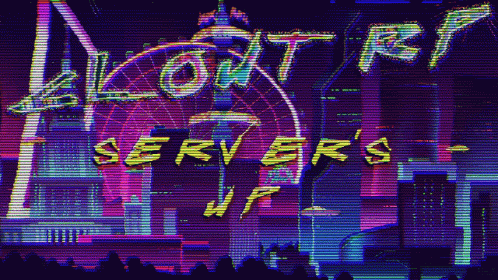A Glitch Screen Shows A Ferris Wheel And The Words " Lone Rf Servers " GIF