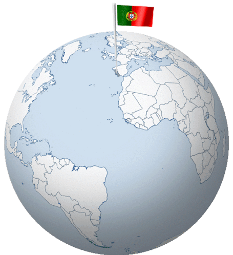 A Globe With A Flag Sticking Out Of It That Says Portugal GIF