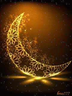 A Glowing Crescent Moon With A Floral Design On It GIF
