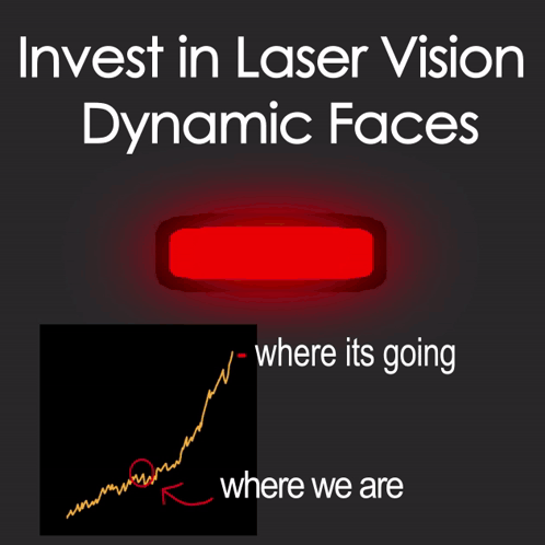 A Glowing Green Button With The Words Invest In Laser Vision Dynamic Faces GIF