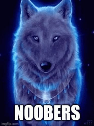 A Glowing Wolf With The Words Noobers Written On It GIF