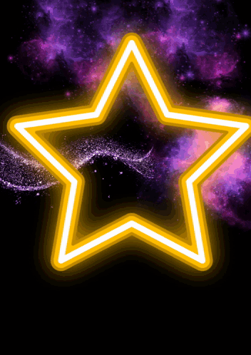 A Glowing Yellow Star With A Purple Galaxy In The Background GIF