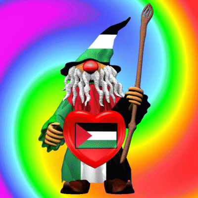 A Gnome Holding A Heart With The Flag Of Palestine GIF