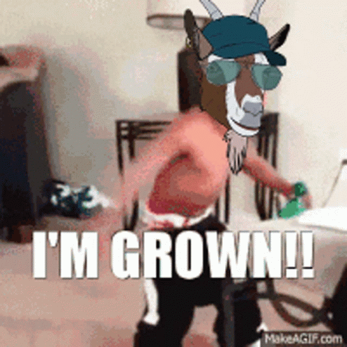 A Goat With Sunglasses And A Hat Says I 'M Grown ! GIF
