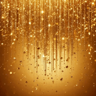 A Gold Background With A Lot Of Sparkles Hanging From It GIF