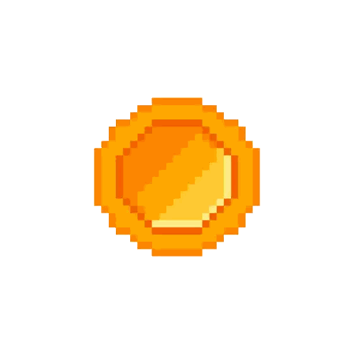 a gold coin in a pixel art style on a white background