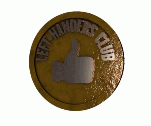 A Gold Coin That Says Left-Handers Club With A Thumb Up GIF