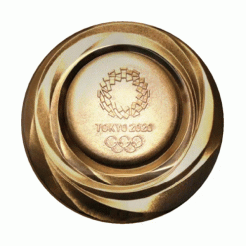 A Gold Coin That Says Tokyo 2020 With A Wreath On It GIF