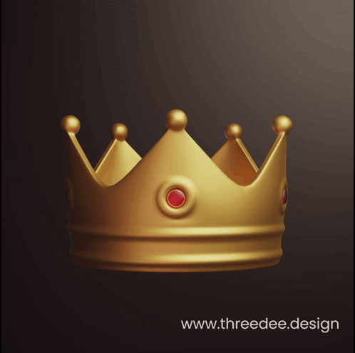 A Gold Crown With Red Stones And The Website Www.threedee.design At The Bottom GIF