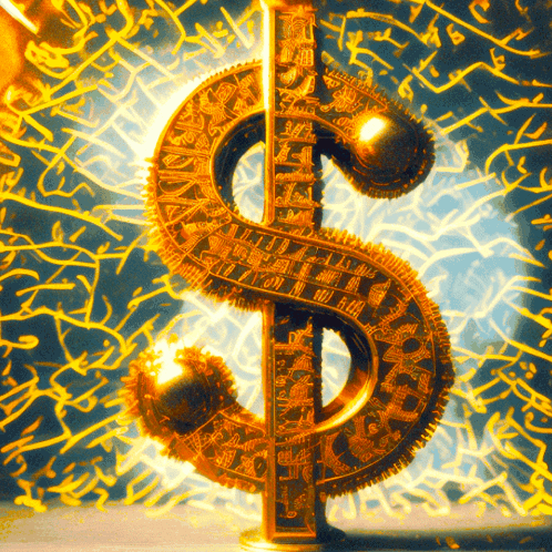 A Gold Dollar Sign Against A Yellow Background GIF