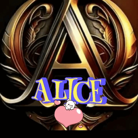 A Gold Letter A With The Word Alice In Blue GIF