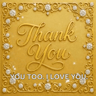 a gold thank you card with diamonds in the corner