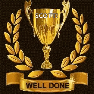 A Gold Trophy With A Laurel Wreath And A Ribbon That Says `` Well Done '' GIF