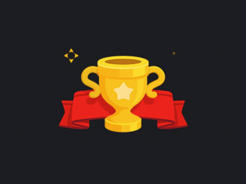A Gold Trophy With A Star On It And A Red Ribbon Around It GIF
