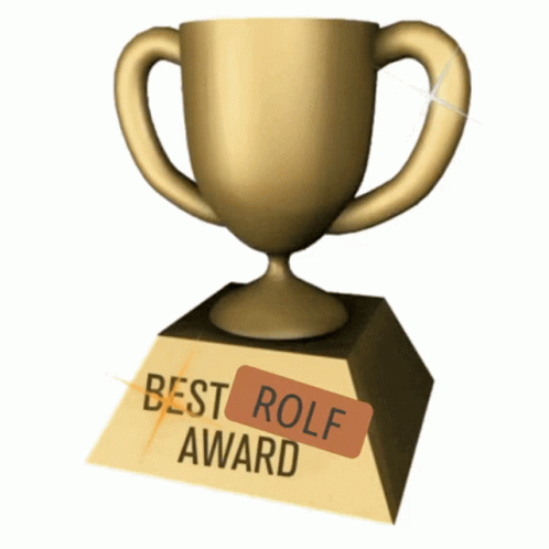 A Gold Trophy With The Words Best Rolf Award Written On It GIF