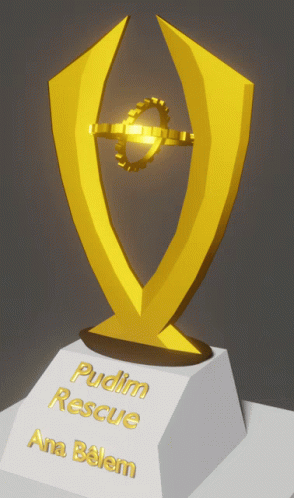 A Gold Trophy With The Words Pudlim Rescue Ana Belem GIF