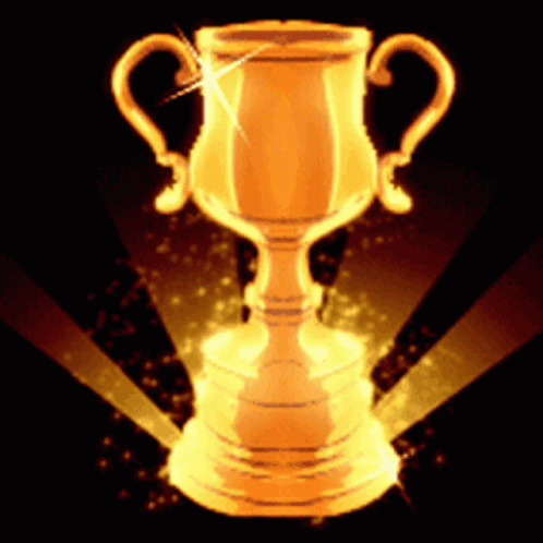 A Gold Trophy With Two Handles Is Surrounded By Rays Of Light GIF