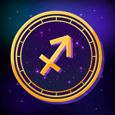 A Golden Circle With A Sagittarius Sign Inside GIF
