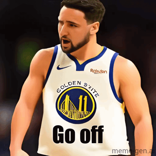 A Golden State Warriors Player Is Wearing A White Jersey That Says Go Off GIF