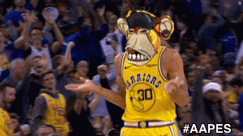A Golden State Warriors Player With A Monkey Face On His Jersey GIF
