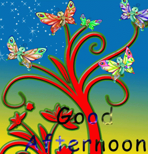 A Good Afternoon Card With Butterflies On A Tree Branch GIF