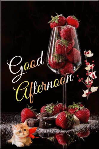 A Good Afternoon Card With Strawberries And Chocolate GIF