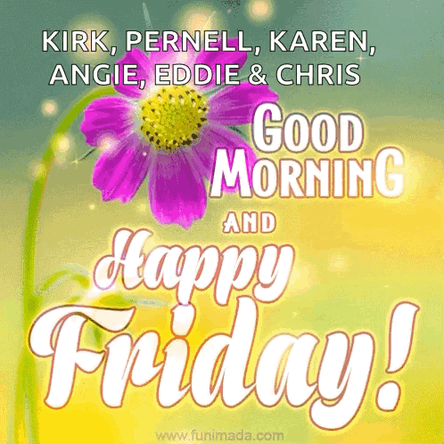 A Good Morning And Happy Friday Greeting Card With A Pink Flower GIF