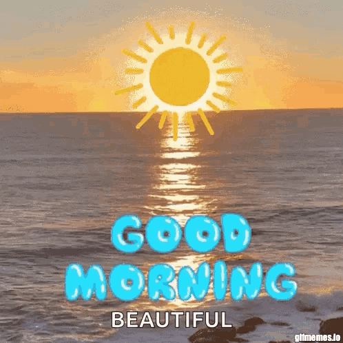 A Good Morning Beautiful Greeting Card With The Sun Shining Over The Ocean . GIF