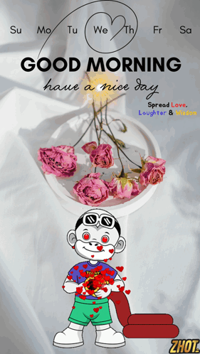 A Good Morning Greeting Card With A Boy Holding A Flower GIF