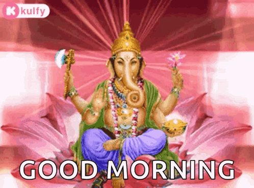 a good morning greeting card with a picture of a deity