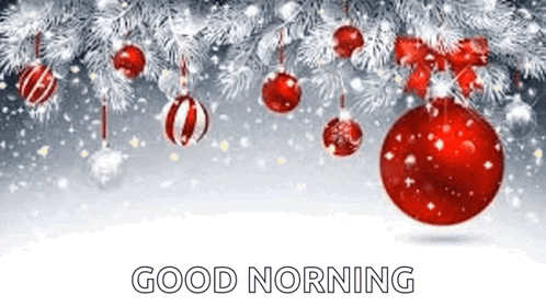 A Good Morning Greeting Card With Christmas Decorations Hanging From A Christmas Tree . GIF