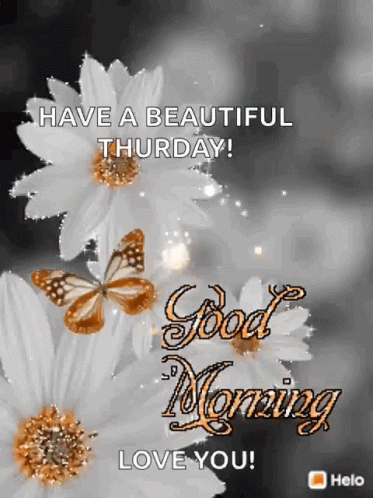 A Good Morning Greeting Card With Flowers And Butterflies GIF