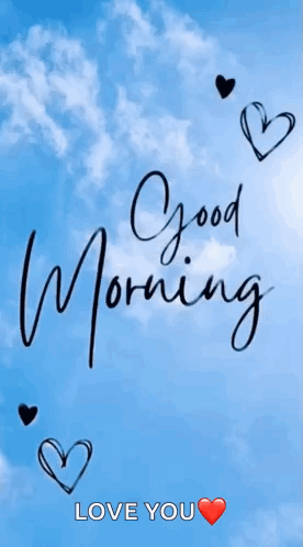 A Good Morning Greeting Card With Hearts And The Words `` Love You '' . GIF