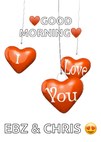 A Good Morning Greeting Card With Three Red Hearts Hanging From A String GIF