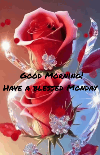A Good Morning Have A Blessed Monday Greeting With Red Roses GIF