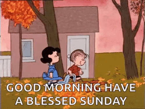 A Good Morning Have A Blessed Sunday Greeting Card With Peanuts Characters GIF