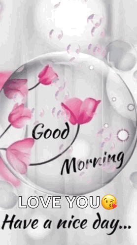 A Good Morning Love You Have A Nice Day Message With Pink Flowers In A Bubble . GIF