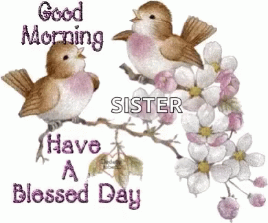A Good Morning Message To A Sister With Two Birds On A Branch GIF