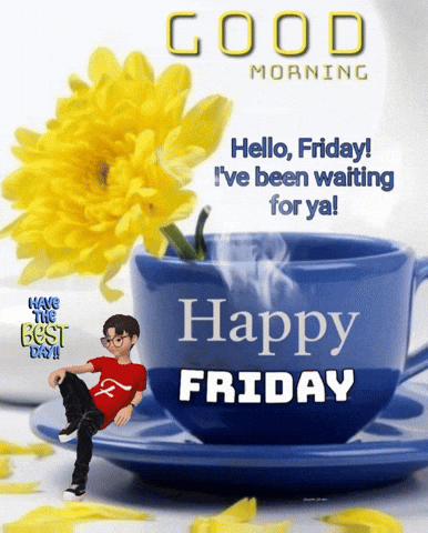 A Good Morning Message With A Blue Cup Of Coffee GIF