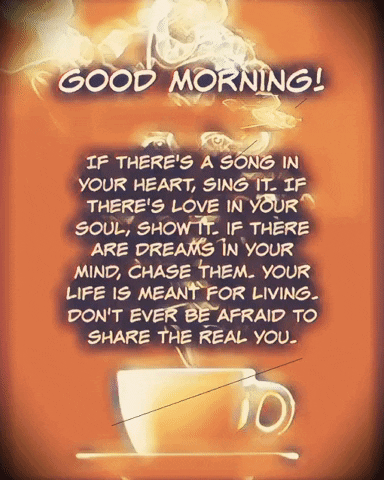 A Good Morning Message With A Cup Of Coffee And A Quote GIF