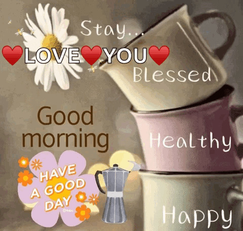 Good Morning Message With Coffee And Flower GIF